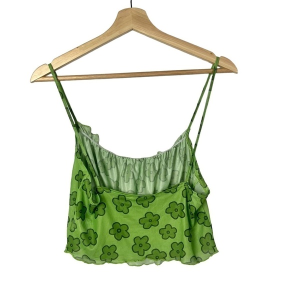 Boutique Y2K Green Floral Mesh Cropped Tank Top XL - Picture 2 of 3